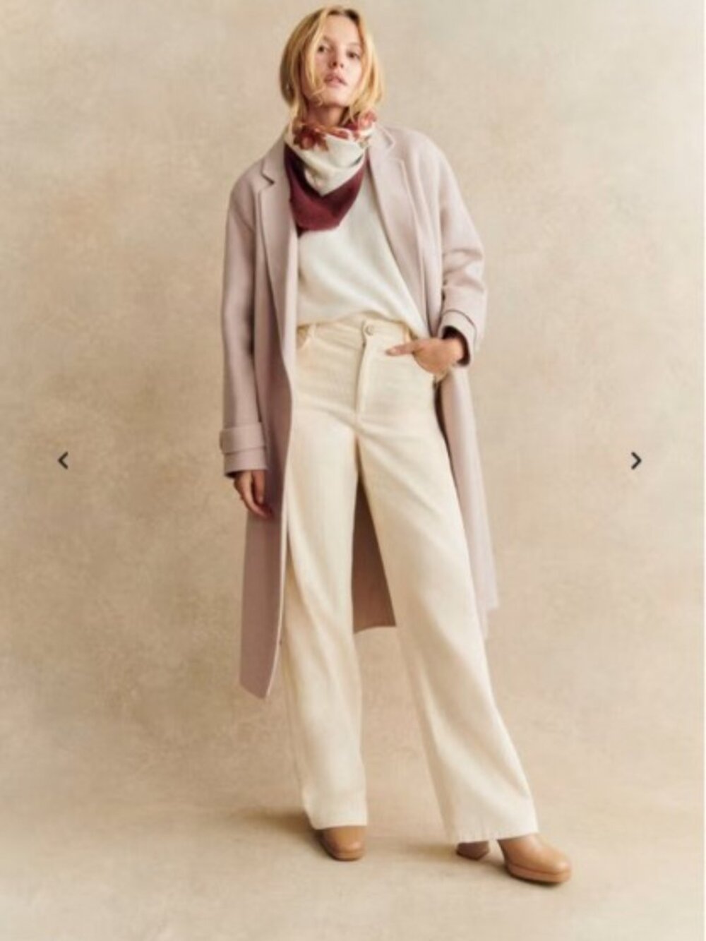 Sézane Wide Leg Corduroy Ecru  Size EU 46